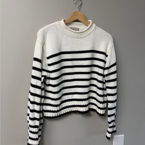 J. Crew Black and White Striped Crew Neck Sweater
